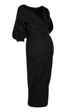 Vestito Midi Premaman A Incrocio Con Spalle Scoperte -Negozio al dettaglio Vestiti bzz01222 black xl 2