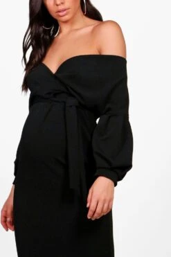 Vestito Midi Premaman A Incrocio Con Spalle Scoperte -Negozio al dettaglio Vestiti bzz01222 black xl 3