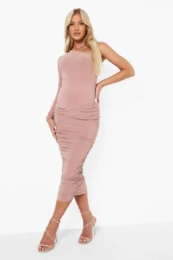 Vestito Midi Premaman Monospalla Con Ruches -Negozio al dettaglio Vestiti bzz01306 blush xl 2