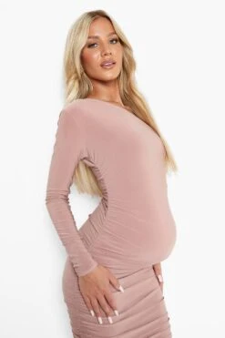 Vestito Midi Premaman Monospalla Con Ruches -Negozio al dettaglio Vestiti bzz01306 blush xl 3