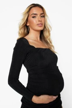 Vestito Midi Premaman Seducente Con Scollo Quadrato E Drappeggio 7 Vestito Midi Premaman Seducente Con Scollo Quadrato E Drappeggio -Negozio al dettaglio Vestiti bzz01782 black xl 3