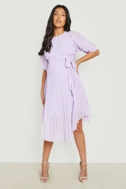 Vestito Midi Premaman Con Laccetti In Vita, Pieghe E Maniche A Sbuffo -Negozio al dettaglio Vestiti bzz02052 lilac xl 2