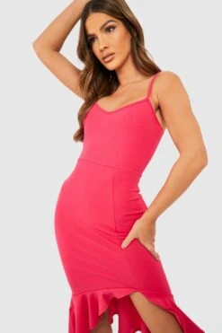 Vestito Midi Con Spalline E Volant Sul Fondo -Negozio al dettaglio Vestiti dzz01089 fuchsia xl 3