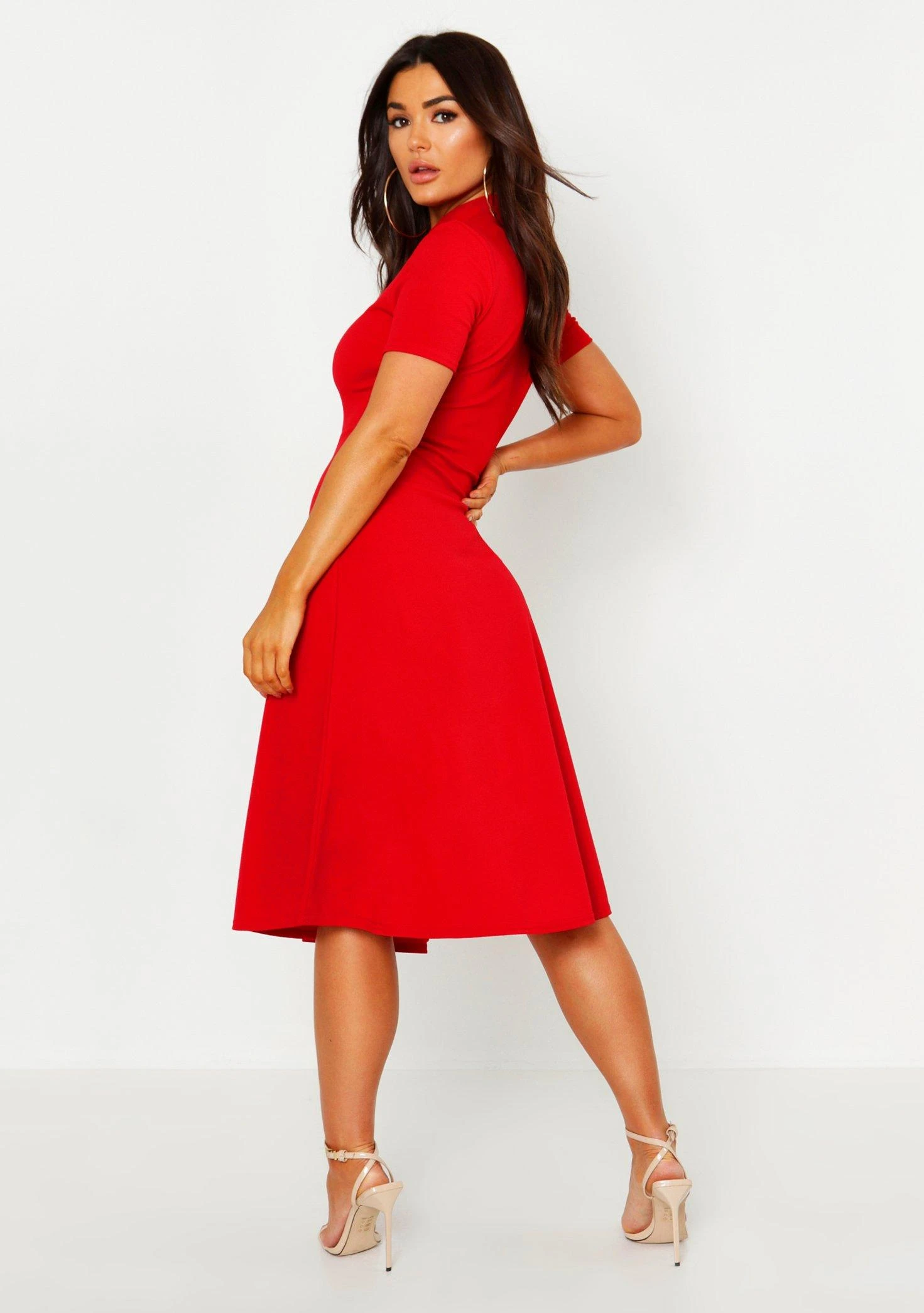 Vestito Skater A Collo Alto Con Bottoni 2 Vestito Skater A Collo Alto Con Bottoni - immagine 2