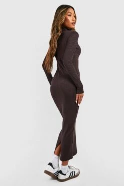 Vestito Midi A Coste Ampie Con Collo Alto -Negozio al dettaglio Vestiti dzz05284 chocolate xl 1