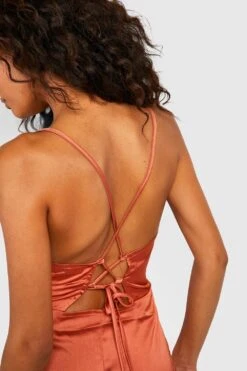 Vestito Midi In Raso Con Scollo A Cappuccio, Laccetti E Fondo A Sirena -Negozio al dettaglio Vestiti dzz15852 orange xl 3