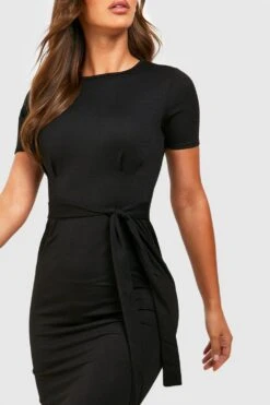 Vestito Midi Sartoriale Con Pieghe Frontali E Cintura -Negozio al dettaglio Vestiti dzz64334 black xl 3