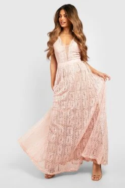 Vestito Maxi Boutique Da Cerimonia In Pizzo Con Scollo Profondo -Negozio al dettaglio Vestiti dzz78140 pink xl 2