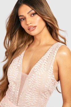 Vestito Maxi Boutique Da Cerimonia In Pizzo Con Scollo Profondo -Negozio al dettaglio Vestiti dzz78140 pink xl 3