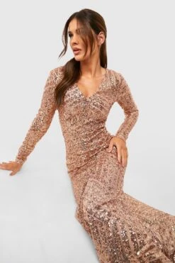 Vestito Maxi Da Cerimonia Boutique A Maniche Lunghe Con Paillettes -Negozio al dettaglio Vestiti dzz94156 nude xl 3