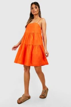 Vestito Smock In Cotone Con Laccetti E Balze -Negozio al dettaglio Vestiti fzz06116 orange xl 2