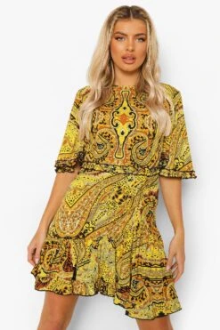 Vestito Da Giorno Arricciato Con Stampa Di Catene -Negozio al dettaglio Vestiti fzz06122 black xl 3