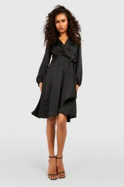 Vestito Midi A Incrocio Con Fondo Arricciato E Cintura -Negozio al dettaglio Vestiti fzz07341 black xl 2