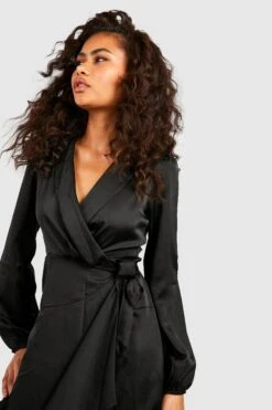 Vestito Midi A Incrocio Con Fondo Arricciato E Cintura -Negozio al dettaglio Vestiti fzz07341 black xl 3