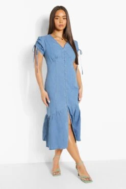 Vestito Midi In Denim Con Bottoni E Fondo Sceso -Negozio al dettaglio Vestiti fzz15403 mid20blue xl 2