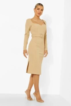 Vestito Midi Con Scollo A Cuore, Cintura E Spacco Laterale -Negozio al dettaglio Vestiti fzz18560 sand xl 2