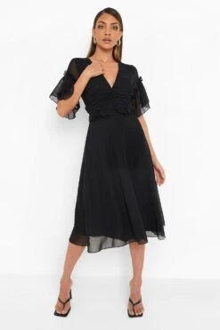 Vestito Midi Con Fiocco Intessuto Su Una Spalla