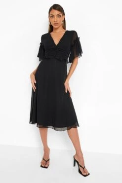 Vestito Midi Con Fiocco Intessuto Su Una Spalla -Negozio al dettaglio Vestiti fzz19014 black xl 2