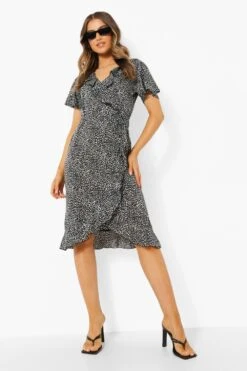 Vestito Midi Con Arricciature E Stampa Animalier -Negozio al dettaglio Vestiti fzz19034 black xl 2