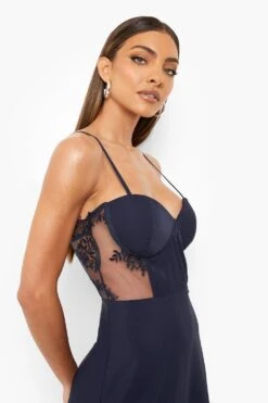 Vestito Midi Con Busto A Corsetto Con Pizzi In Contrasto -Negozio al dettaglio Vestiti fzz19433 navy xl 3