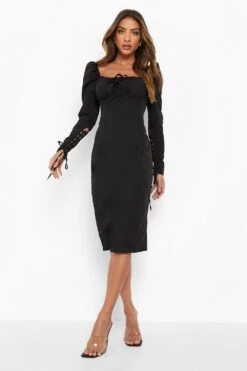 Vestito Midi Con Scollo Quadrato E Ruches Sul Busto -Negozio al dettaglio Vestiti fzz21166 black xl 2