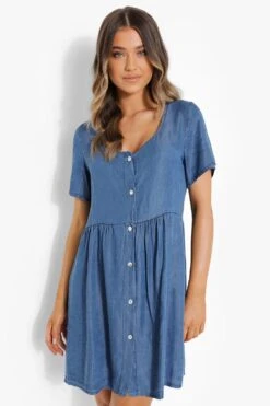 Vestito Estivo In Chambray Con Bottoni -Negozio al dettaglio Vestiti fzz23025 blue xl 3