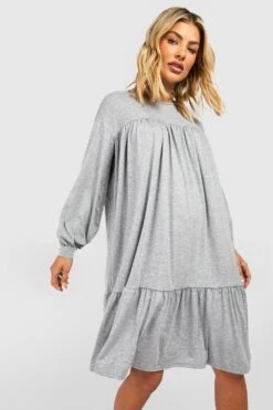 Vestito Smock Midi A Maniche Lunghe