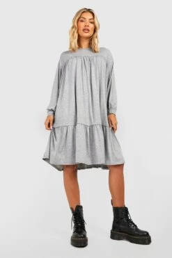 Vestito Smock Midi A Maniche Lunghe -Negozio al dettaglio Vestiti fzz24334 grey20marl xl 2