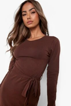 Vestito Midi Basic Con Cintura E Maniche Lunghe 7 Vestito Midi Basic Con Cintura E Maniche Lunghe -Negozio al dettaglio Vestiti fzz24399 chocolate xl 3