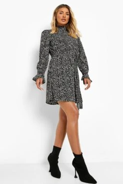 Vestito Skater A Pois Irregolari Con Collo Increspato E Cintura 7 Vestito Skater A Pois Irregolari Con Collo Increspato E Cintura -Negozio al dettaglio Vestiti fzz25753 black xl 3