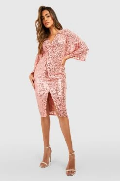 Vestito Midi Con Paillettes E Dettagli Attorcigliati 6 Vestito Midi Con Paillettes E Dettagli Attorcigliati -Negozio al dettaglio Vestiti fzz26131 rose xl 2