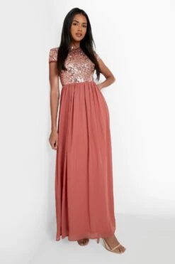 Vestito Maxi Con Paillettes E Maniche Ad Aletta -Negozio al dettaglio Vestiti fzz26138 rose xl 2