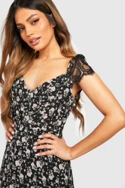 Vestito Skater Midi In Pizzo A Fiori 7 Vestito Skater Midi In Pizzo A Fiori -Negozio al dettaglio Vestiti fzz26183 black xl 3