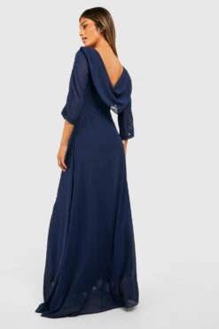 Vestito Maxi Drappeggiato Sul Retro Con Scollo A Cappuccio -Negozio al dettaglio Vestiti fzz26446 navy xl 1