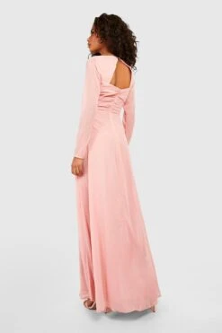 Vestito Maxi A Maniche Lunghe In Chiffon Aperto Sul Retro -Negozio al dettaglio Vestiti fzz26469 rose xl 1