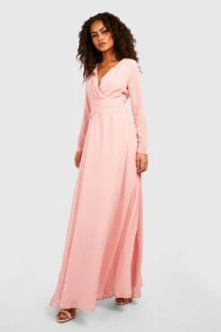 Vestito Maxi A Maniche Lunghe In Chiffon Aperto Sul Retro -Negozio al dettaglio Vestiti fzz26469 rose xl 2