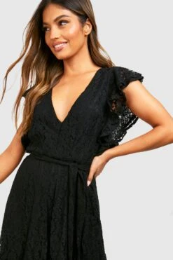 Vestito Skater Midi In Pizzo Con Maniche Arricciate -Negozio al dettaglio Vestiti fzz31400 black xl 3