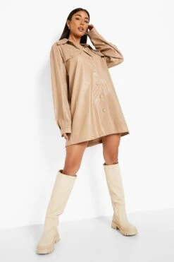 Vestito Camicia Oversize In PU Con Tasche