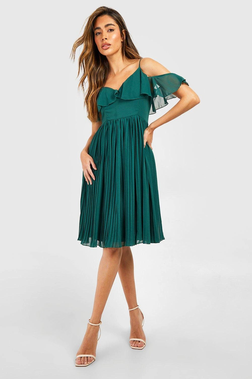 Vestito Da Cerimonia Midi Con Spalle Scoperte E Arricciature 1 Vestito Da Cerimonia Midi Con Spalle Scoperte E Arricciature