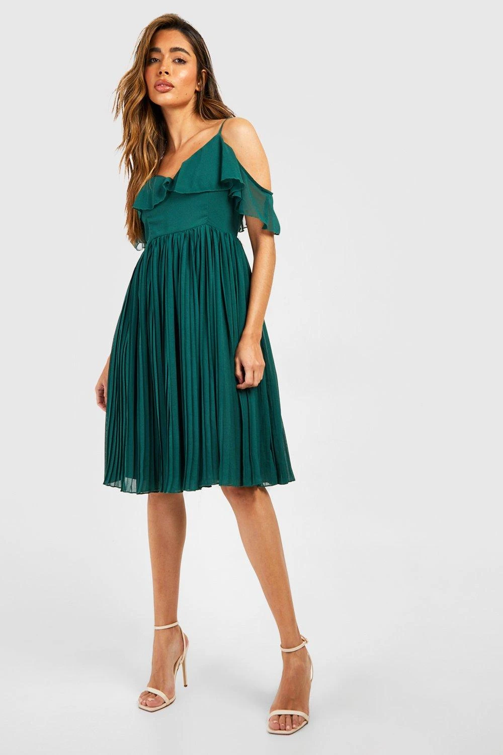 Vestito Da Cerimonia Midi Con Spalle Scoperte E Arricciature 3 Vestito Da Cerimonia Midi Con Spalle Scoperte E Arricciature - immagine 3