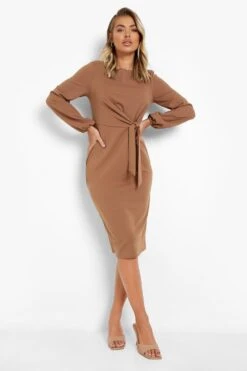 Vestito Midi Sartoriale Con Nodo -Negozio al dettaglio Vestiti fzz37881 camel xl 2