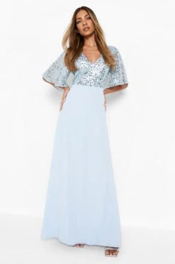 Vestito Maxi Da Cerimonia Con Corpino Con Paillettes E Maniche A Campana -Negozio al dettaglio Vestiti fzz38222 baby20blue xl 2