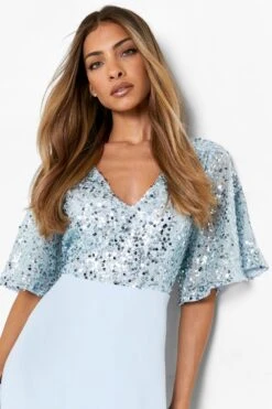 Vestito Maxi Da Cerimonia Con Corpino Con Paillettes E Maniche A Campana -Negozio al dettaglio Vestiti fzz38222 baby20blue xl 3