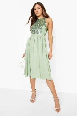 Vestito Midi A Collo Alto Con Paillettes