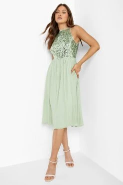 Vestito Midi A Collo Alto Con Paillettes -Negozio al dettaglio Vestiti fzz40170 sage xl 2