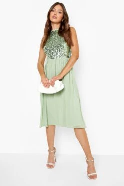 Vestito Midi A Collo Alto Con Paillettes -Negozio al dettaglio Vestiti fzz40170 sage xl 3