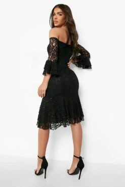 Vestito Midi In Pizzo Con Scollo Bardot E Volant Sul Fondo 5 Vestito Midi In Pizzo Con Scollo Bardot E Volant Sul Fondo -Negozio al dettaglio Vestiti fzz40187 black xl 1