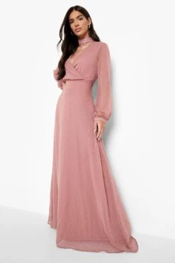 Vestito Maxi A Incrocio A Maniche Lunghe In Rete Plumetis