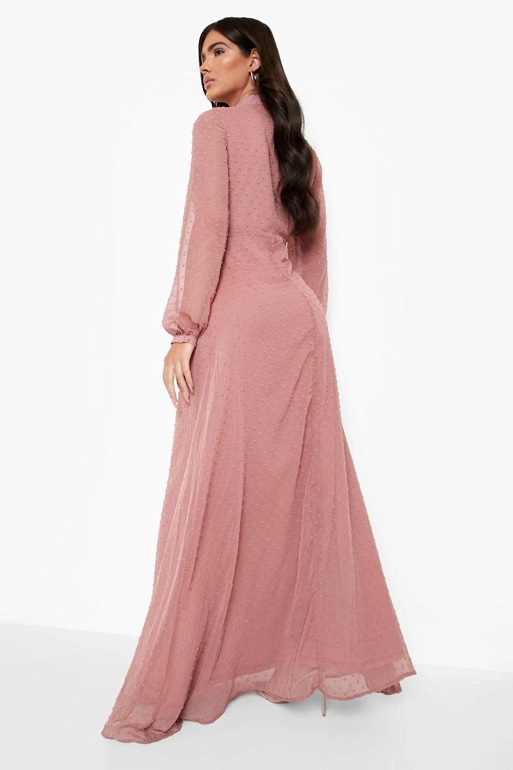 Vestito Maxi A Incrocio A Maniche Lunghe In Rete Plumetis 2 Vestito Maxi A Incrocio A Maniche Lunghe In Rete Plumetis - immagine 2