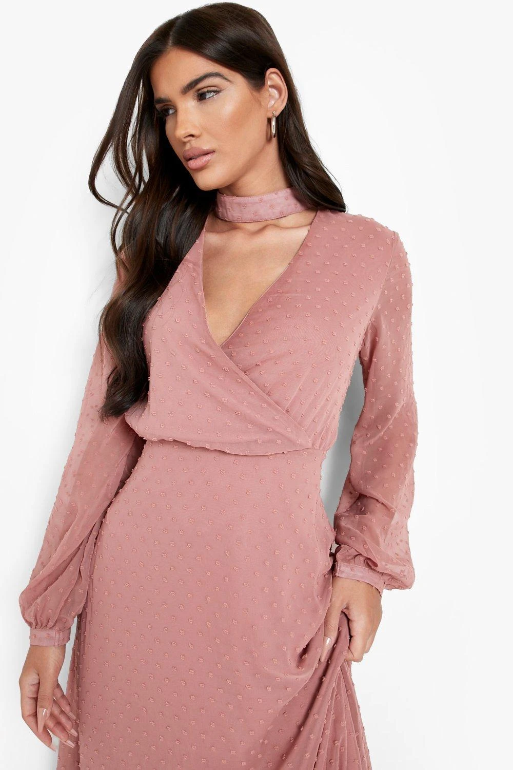 Vestito Maxi A Incrocio A Maniche Lunghe In Rete Plumetis 4 Vestito Maxi A Incrocio A Maniche Lunghe In Rete Plumetis - immagine 4